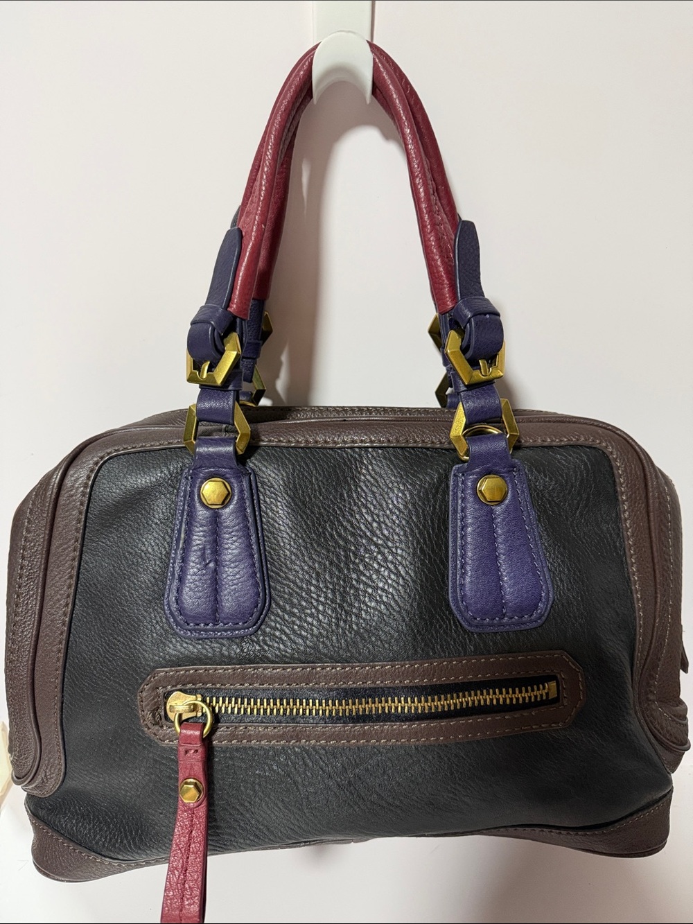 Leather Satchel Handbag in Black, Brown, Purple & Red